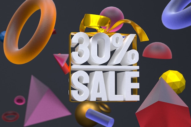 30% sale with bow and ribbon 3d design on abstract geometry