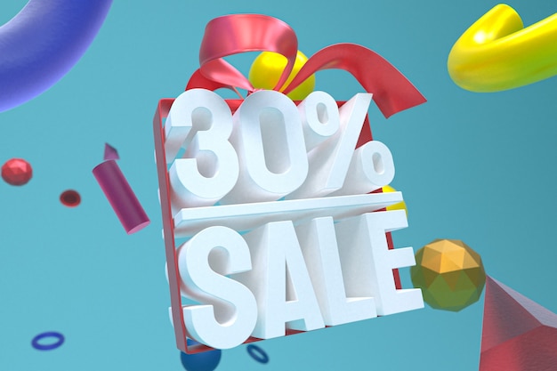 30% sale with bow and ribbon 3d design on abstract geometry