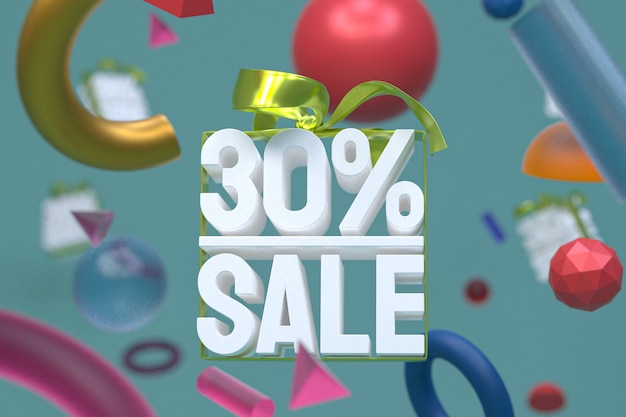 30% sale with bow and ribbon 3d design on abstract geometry