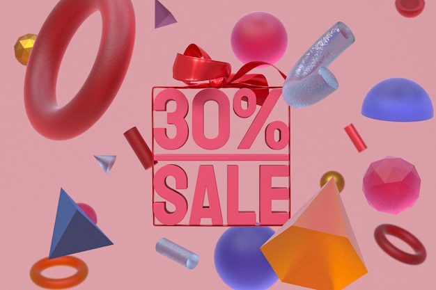 30% sale with bow and ribbon 3d design on abstract geometry