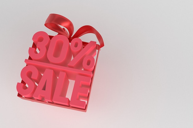 30% sale with bow and ribbon 3d design on empty background