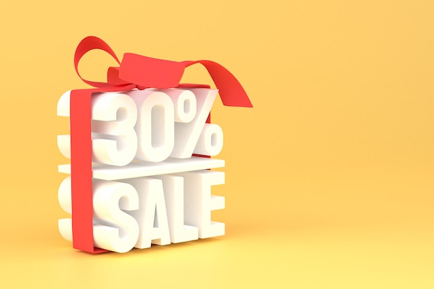 30% sale with bow and ribbon 3d design on empty background