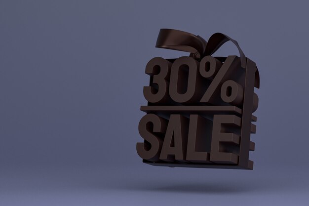 30% sale with bow and ribbon 3d design on empty background