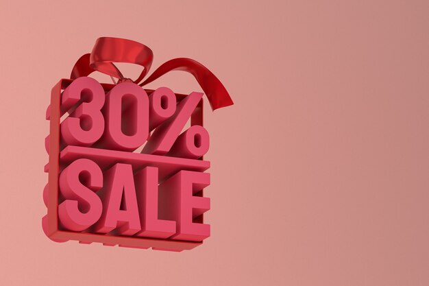 30% sale with bow and ribbon 3d design on empty background