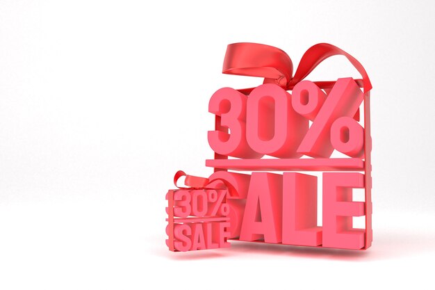 30% sale with bow and ribbon 3d design on empty background