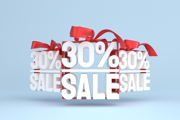 30% sale with bow and ribbon 3d design on empty background