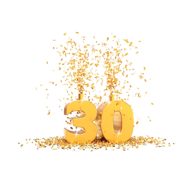 30 years golden 3d word on a white background - 3D rendering