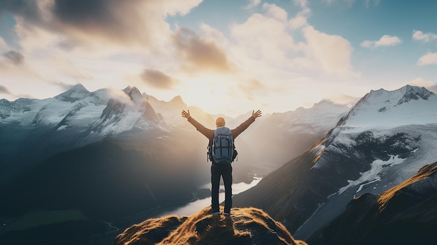 ヒップスターの服を着た30代の男性が山の頂上を歩き幸せに笑顔を浮かべ強いエネルギーを発揮しています - ライブドアニュース