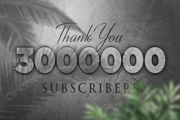 3000000 subscribers celebration greeting banner with concrete design