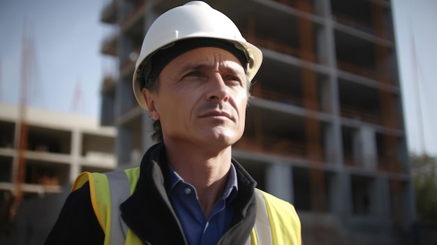 30s male caucasian Civil Engineer with determined face at construction site Generative AI AIG21