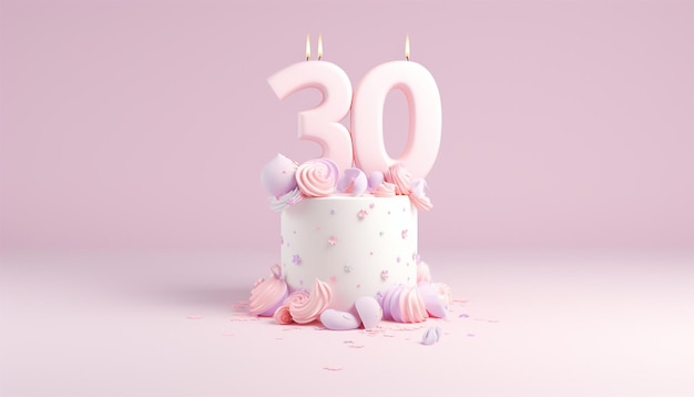 30th birthday cake 3D pastel colored background Thirty party concept copy space Celebrationhappy