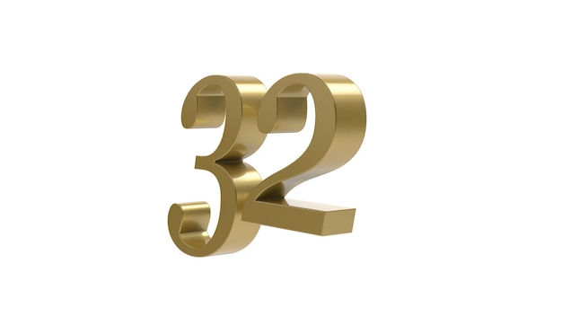 32 gouden nummer 3d illustratie rendering