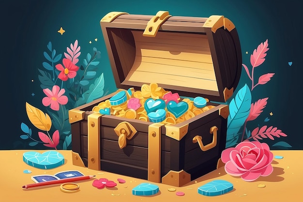 32 Illustrate a person crafting a selflove treasure chest with positive memories