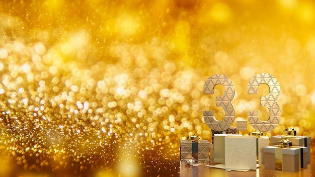 La confezione regalo 33 e oro su bokeh per il marketing o la promozione della vendita rendering 3d