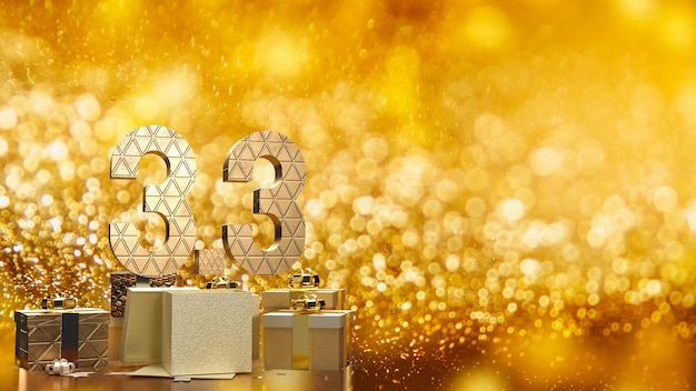 The 33 and gold gift box on bokeh for marketing or sale promotion 3d rendering