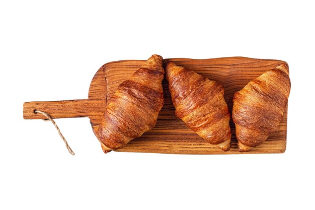 3387 Wooden board with croassants bread isolated on a transparent background