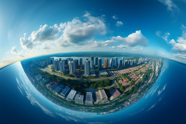 360 degree sphere view Cityscape under an expansive sky panorama