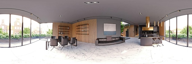 360 panorama of the living interior 3d render