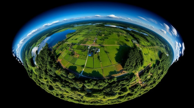 360View of Green Field With Central Lake