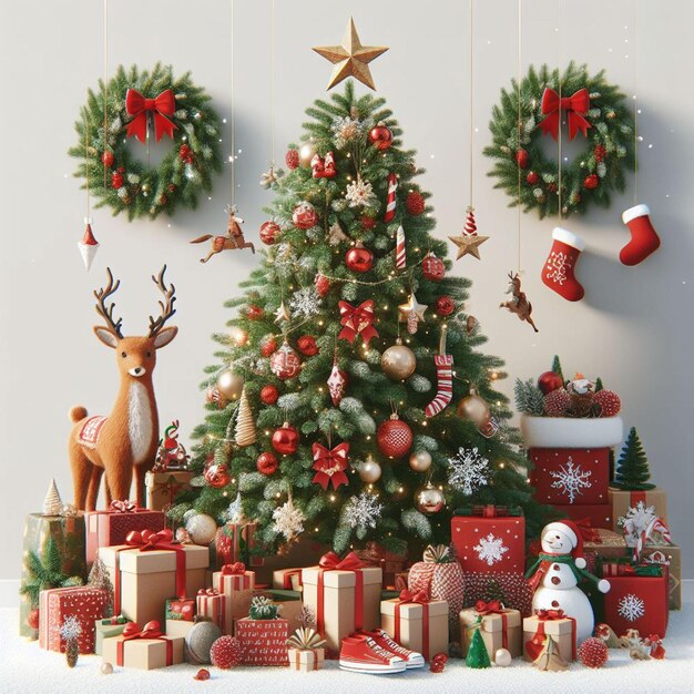3Christmas tree with gifts isolated