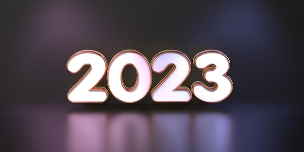 3D 2023 новый год золотой белый абстрактный фон черный