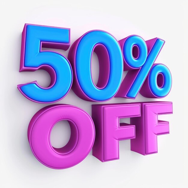 3D 50 percent off sale offer in isolated white background