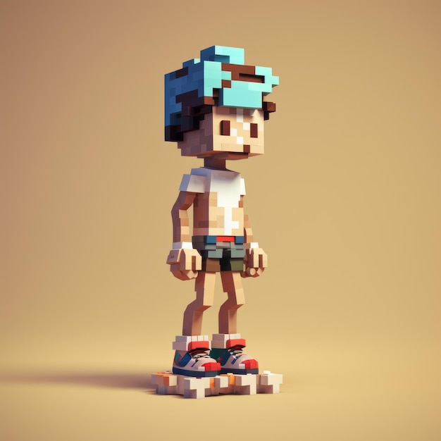 Foto 3d 8 bit pixel cartoon shorts met full body op witte achtergrond