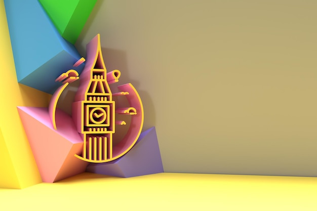 3d a clock tower, big ben london - 3d render design flyer poster illustratie