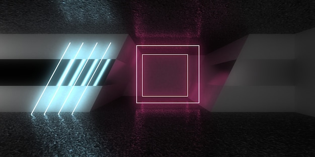 3D abstract architectural background with neon lights