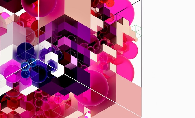 3d abstract art background in isometric view based on small and big geometry figures