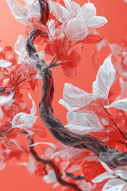 a 3D abstract art piece featuring vines in Martisor red and white