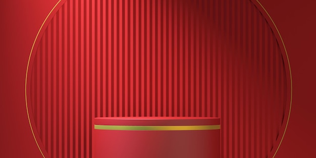 3d abstract background chinese style with product podium mockup on red background,3d render illustration