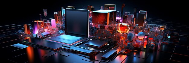 Photo 3d abstract background futuristic neon city background tech world background technology background t