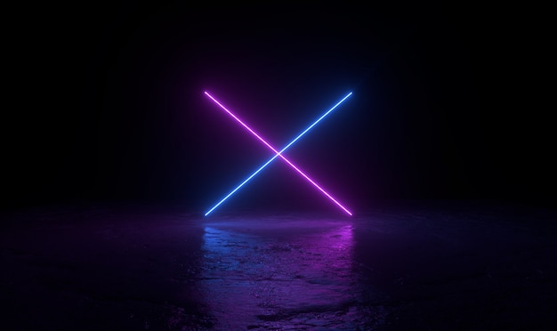 3d abstract background render, two pink and blue neons light on the ground, retrowave and synthwave illustration.