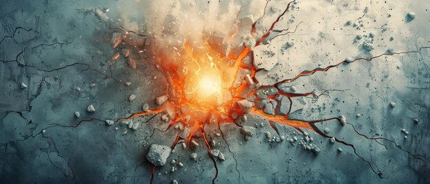 Photo 3d abstract background with explosions cracked concrete walls and destructions