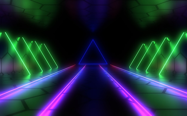 3D abstract background with neon light. 3d illustration