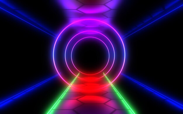 3D abstract background with neon light. 3d illustration