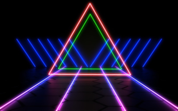 Sfondo astratto 3d con luci al neon. illustrazione 3d 3