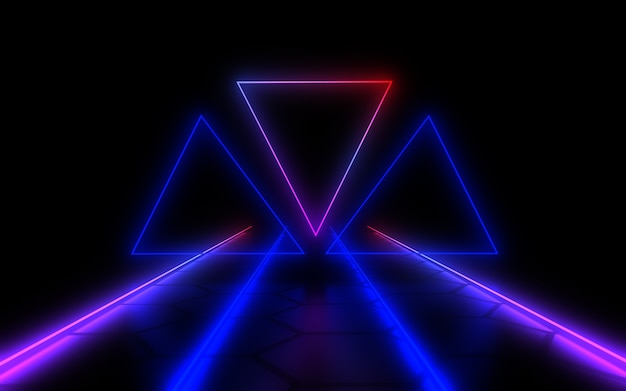 3D abstract background with neon lights. 3d illustration3