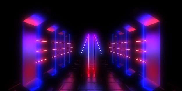 3D abstract background with neon lights. 3d illustration