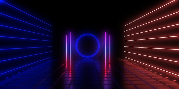 3D abstract background with neon lights. 3d illustration