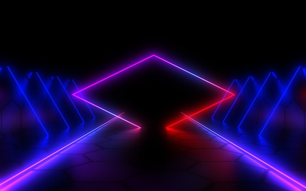 3D abstract background with neon lights. 3d illustration