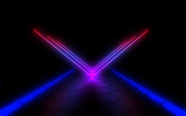 3D abstract background with neon lights. 3d illustration