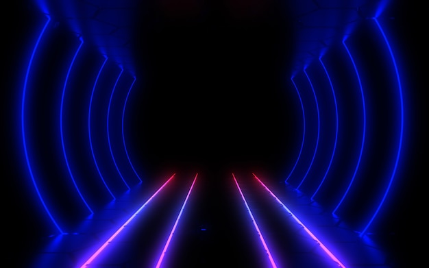 3D abstract background with neon lights. 3d illustration