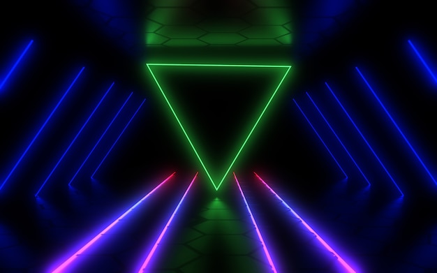 3D abstract background with neon lights. 3d illustration