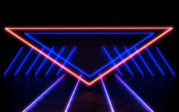 3D abstract background with neon lights. 3d illustration