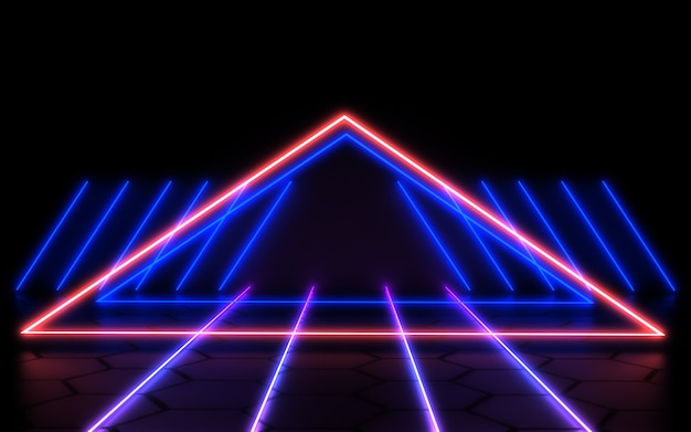 3D abstract background with neon lights. 3d illustration