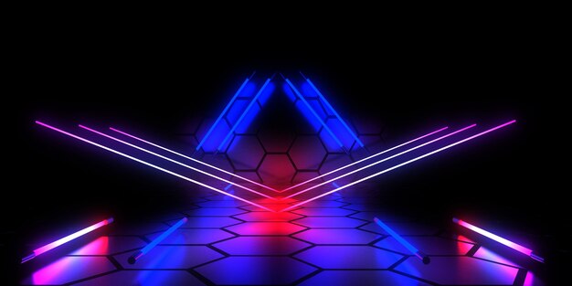 3D abstract background with neon lights. 3d illustration