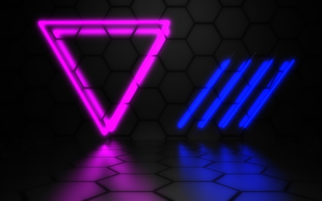 3D abstract background with neon lights. 3d illustration