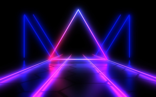 Photo 3d abstract background with neon lights. 3d illustration